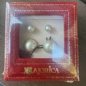 Vintage 90s Majorica 2 Sets Of Pearl Earrings New In Box